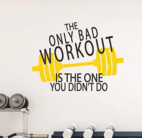 The Only Bad Work Out is The One You Didn't Do Gym Wall Stickers Inspiration Quotes for Sports Wall Dumbbells Wall Decor A6 (Black，Yellew)