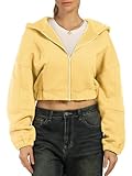 Design by Olivia Women's Zip Up Hoodies Cropped Sweatshirts Fleece Jackets Fall Outfits Casual Hooded Tops Winter Clothes CREAM Yellow S