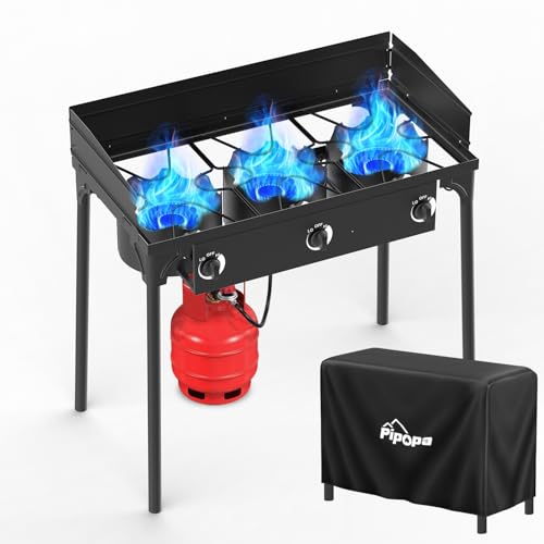 2 Burner Propane Camp Stove | 150,000 BTU Gas Burners | Side Shelves | Windscreen | Waterproof Cover | Detachable Legs | Ideal for Camping Backyard Outdoor Cooking 2-Burner+Windscreen+Handle