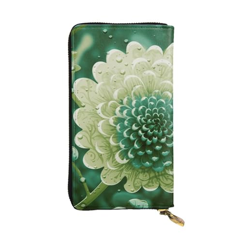 Motif fleur verte sur ce grand portefeuille femme en cuir spacieux