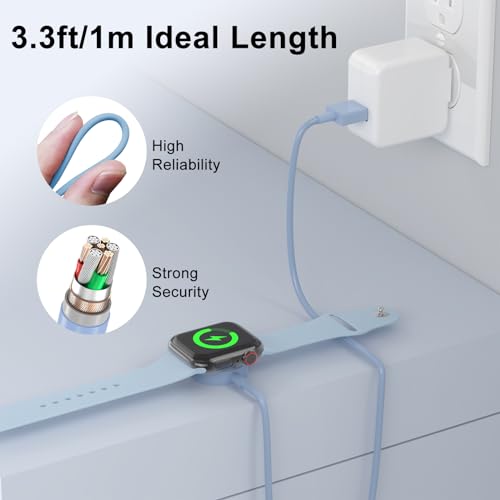 2Pack Blue for Apple Watch Charger USB Magnetic Wireless Fast iWatch Charger Portable Compatible with iWatch Ultra/Series 9/8/7/6/SE/SE2/5/4/3/2/1-[3.3FT] by Amasuki - Image 5