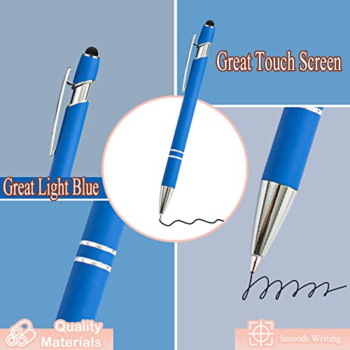 Pasisibick 12 Pieces Blue Ballpoint Pen With Stylus Tip, 2 In 1 Stylus Stylish Pen, Blue Metal Stylus Pen For Touch Screens, Black Ink, 1.0 Mm Medium Point(12 Pcs Light Blue) #TOP1