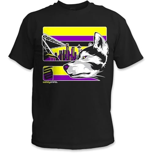 SafetyShirtz Men's Purple Reign Hi-Vis Safety Stripe Tee, Neon Yellow/Purple/Black - Medium