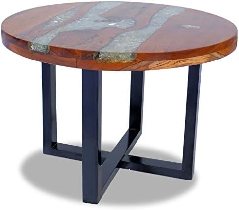 HELLOLAND Round Wood Coffee Table with Mango Wood Legs, Fully Handmade