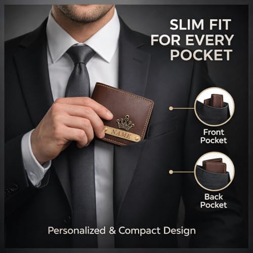 Image of Customized Wallet for Men with Name & Charm (Black) | Personalised Stylish Leather Wallet for Boy | Personalized Unique Gift with Card Slots & Cash Compartment for Boys, Employees