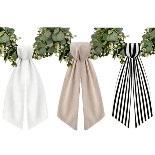 3 Pack Mixed Style Wreath Sash Ribbon Set – 56"x4.5" Blank, Black Striped...