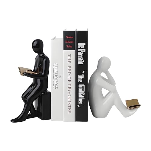 Thinker Decorative Bookends for Heavy Books Smooth Ceramic Surface Nonskid Book Stopper Holder for Living Room Office Home Decor