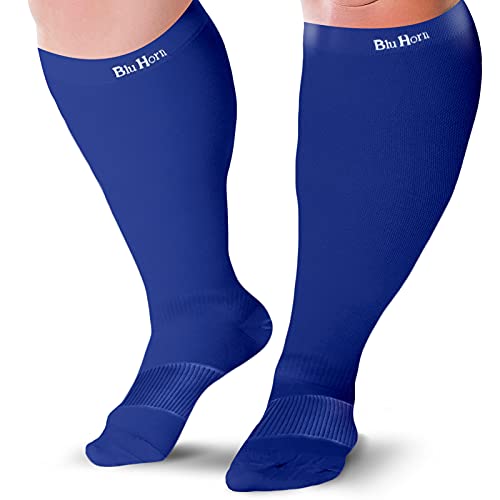 Image of Knee High Compression Socks 15-20 mmHg - Everyday Use Improves Blood Circulation, Relieves Pain & Swelling (2X-Large, Blue (1-Pair))