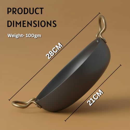 Image of LAZYwindow Traditional Iron Kadhai Deep Bottom Kadai /Frying Kadhai with Handle | Scratch Resistant & Metal Spoon Friendly | Sturdy Handles | Dia 20 cm