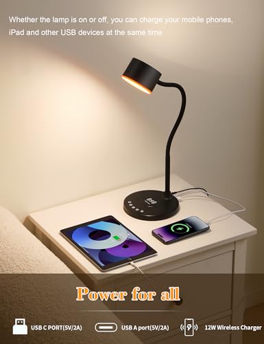 Wireless Charging LED Desk Lamp for Home Office Dorm, Touch Control, 5 Colors & Dimmable