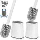 2 Pack Silicone Toilet Brush,Toilet Bowl Brushes and Holder for Bathroom,Toilet Cleaner Brush Set with Ventilated Drying Holder, Floor Standing & Wall Mounted Without Drilling,Hygienic