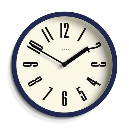 JONES CLOCKS® Hot Tub Horloge Murale | Petite Horloge Ronde rétro | 20cm | Bleu foncé | Chiffres faciles à Lire | Idéal pour la Cuisine, Le Bureau, la Chambre d’Enfant, Les Grands ou Petits espaces