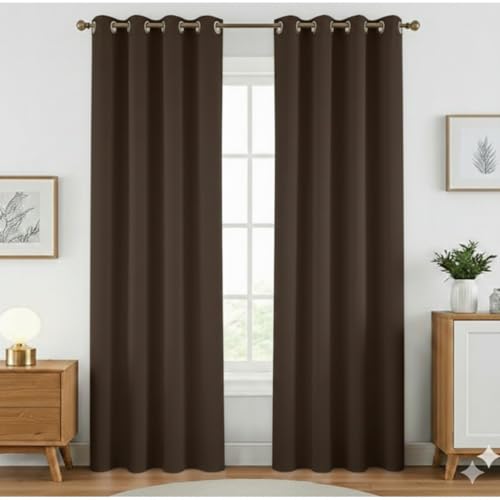 Image of Amazon Brand - Solimo Velvet Curtain Set of 2 (52x48 Inch) Plain Door & Window Curtains for Living Room & Bedroom |75% Light Blocking, Eyelet Curtains for Home Decor in Coffee Color (4 feet x 4 feet)