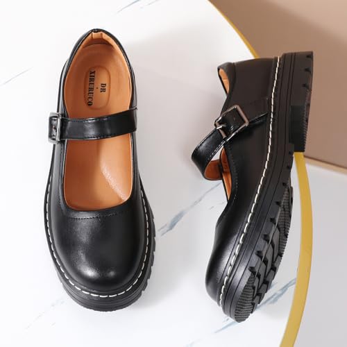 Image of Mary Jane Shoes Women Platform Non-Slip Casual Dress Shoes | Round Toe Ankle Strap Comfort Classics Oxford Work Mary Jane Flat Shoes