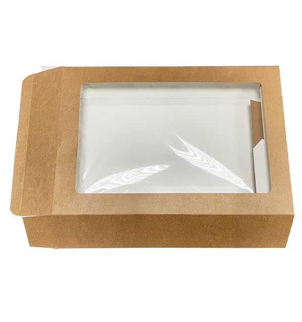 Monouso | 25 Bandeja de Cartón Kraft para Caja con Ventana 45×31x8,2cm | Cartón Antigrasa y Altas Temperaturas | Ideal para Take Away, Panadería y Catering | Pack de 25 Unidades