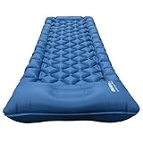 YEEKORO Single Sleeping Pad for Camping, Ultralight Inflatable Sleeping Mat with Pillow and Built-in Foot Pump, Portable Camping Mattress for Tent, Backpacking, Hiking, Traveling (Single,Blue)