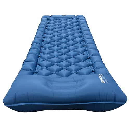 YEEKORO Single Sleeping Pad for Camping, Ultralight Inflatable Sleeping Mat with Pillow and Built-in Foot Pump, Portable Camping Mattress for Tent, Backpacking, Hiking, Traveling (Single,Blue)
