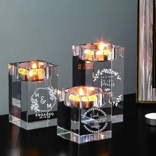 Portavelas De Cristal Personalizado con Nombre/Texto, Portavelas Estilo Europeo Personalizado para Fiesta De Bodas, Portavelas Candelabro para Aniversario, Cumpleaños, Navidad(6CM)