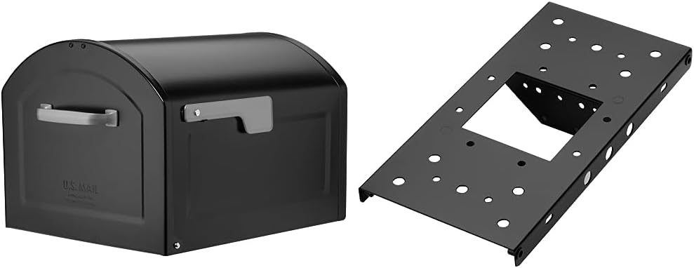 Architectural Mailboxes Centennial XL Postmount Mailbox (Black) and Mailbox Adapter Plate Bundle