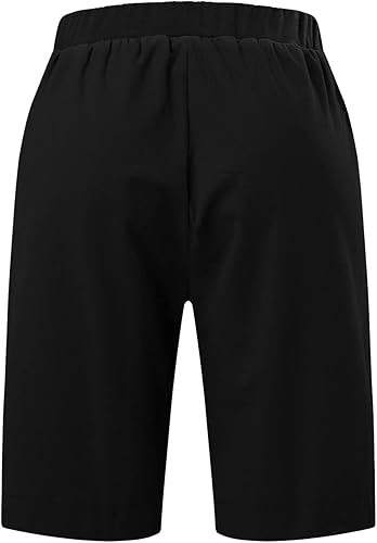 Miniatura 4 de WABEOR Bermudas de algodón y lino para mujer, longitud hasta la rodilla, pantalones cortos largos de pierna ancha, talla grande, cintura elástica,