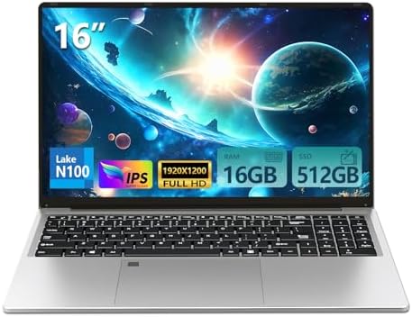 16 Pulgadas Ordenador Portátil 16GB RAM 512GB SSD Celeron N100 (h...