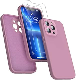 Enskko 4 in 1 Designed for iPhone 13 Silicone Case, with 2 Pack Screen Protector + 1 Phone Stand, Full Cover [Enhanced Camera Protection] 6.1" Case [Anti-Scratch Microfiber Lining], Midnight Green