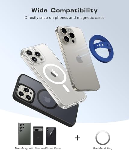 Image of RIGGEAR Soft Silicone Magnetic Phone Grip, Finger Loop Ring Holder Compatible with MagSafe iPhone Models and Magnetic Phone Cases (Blue)
