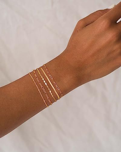 Image of DEARMAY Gold Bracelets for Women Waterproof Stackable Dainty 14K Gold Plated Rope Cuban Snake Paperclip Figaro Link Chain Pack Bracelet Adjustable Non Tarnish Fashion Accessories Jewelry Sets Gifts for Womens Mom