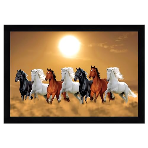 Image of Indianara Vastu Running Seven Horse Painting With Frame 20 Inches X 14 Inches (Style 6)