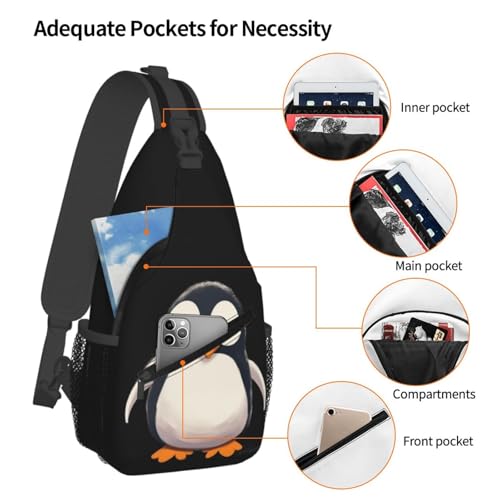 Mochila tipo sling con diseño de pingüino negro miniatura 3