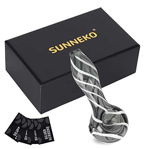 SUNNEKO Glaspfeifenlöffel, dick, klein, handgefertigt, Glasrohr, hitzebeständig, geruchlos, Taschenpassform, schöne Farbe, Geschenk für Vater, ihn und Sammlerliebhaber mit Schutzhülle, 11.1 cm Cover