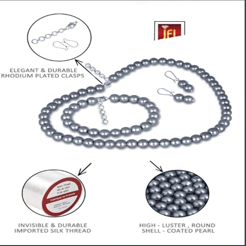 Image of JFL Combo Imitation 6mm Round Pearl Necklace Set Moti Mala Pearl Set With Earrings,Bracelet Handcrafted Jewellery for Less