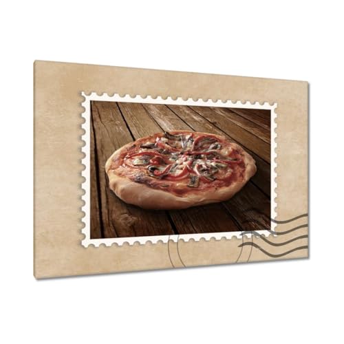Peinture imprimée sur toile haut de gamme de 120 x 80 cm motif pizza sur table en bois