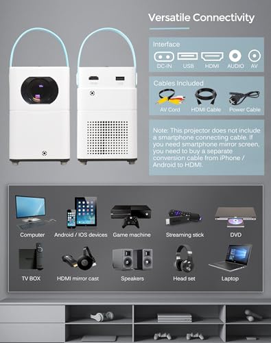 Portable Projector 1080P PHD Home Projector Video 720P Small Projector for TV Stick/Laptops/PC/HDMI/USB — view 5
