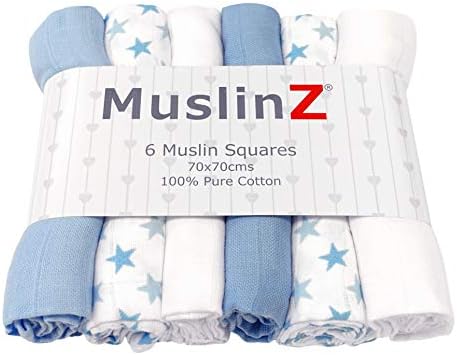MuslinZ 6pk Baby Muslin Square Burp Cloth Star Mix 100% Cotton 70x70cm (Pink)