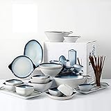 GLETSF Elegante Vajilla De Cerámica, Juego De 30 Piezas De Vajilla De Porcelana con Forma De Pez para 6 Personas.