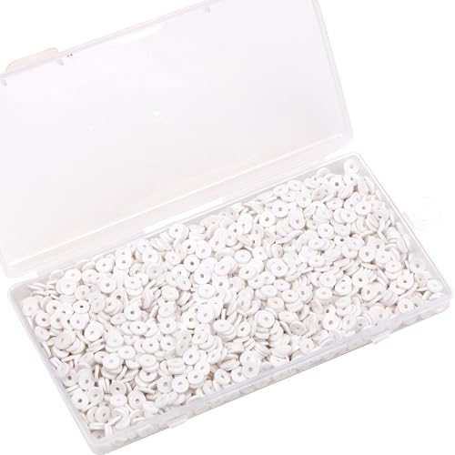 Auvoau 2000Pcs White Clay Beads Polymer Clay Spacer Beads Flat Beads 6mm Round Heishi Vinyl Beads for DIY Craft Gift Adults Bracelets Necklace Jewelry Making Earring Accessories (White)