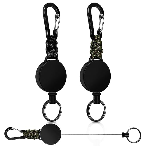 Lot de 2 Porte-Clés Rétractables avec Câble en Fil d'Acier de 60 cm - Porte-Badge Extensible avec Mousqueton Retractable ID Badge Holder (Noir+Vert)