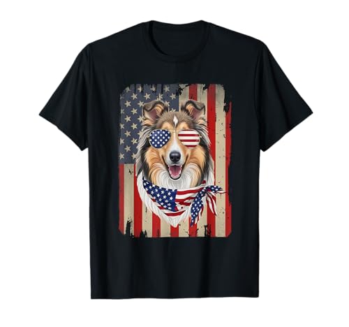 4th of July Rough Collie Dog American Flag USA Patriotic T-Shirt