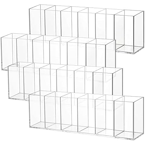 Juexica 4 Pack Clear Pencil Holder Acrylic 6 Compartments Makeup Brush Organizer Pencil Cup Stationery Holder for Desk Accessories Cosmetic Brush Storage Box for Office Dorm Bathroom Kitchen Cover