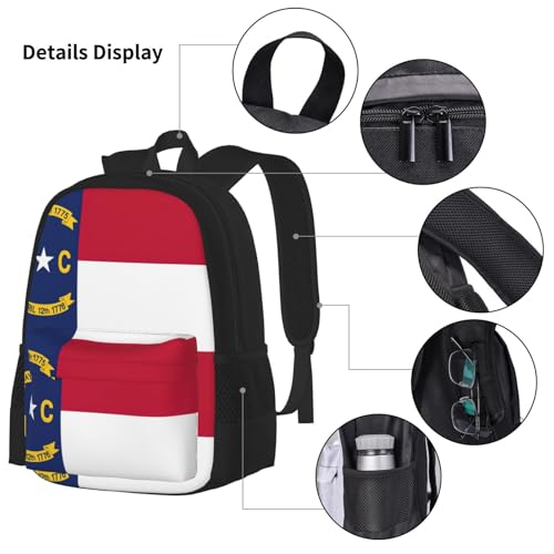 North Carolina State Flag Print 3 Piece Backpack Set, Laptop Daypack, Lightweight Bookbag Set With Lunch Bag Pencil Case4