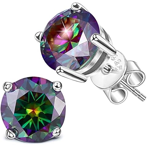 Rainbow Moissanite Stud Earrings 2ct D Color VVS1 Clarity Solitaire Round Cut Earrings 18K Gold Plated S925 Sterling Silver for Women Men Cover