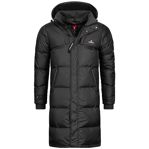 Höhenhorn Bannalp Abrigo de invierno para hombre de plumón, chaqueta acolchada, largo, forrado, certificado RDS, con capucha desmontable, Negro , L - imagen 3