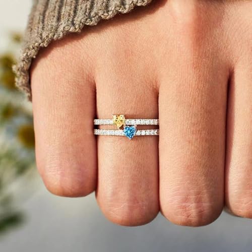 White Gold Plated Yellow Blue Heart Cubic Zirconia Engagement Rings Wedding Bridal Band Promise Rings Evening Parties Anniversary Valentine's Day Gifts Eternity Bands for Women3