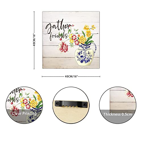 Cadre vintage bois orchidée fleur suspension murale 40cm