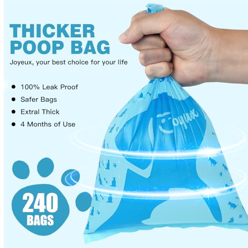 Image of Joyeux 240 Count Ocean Scent Dog Poop Bags Rolls,with Dispenser,Leak-Proof Large Doggie,Extra Thick Poop Bag for Dogs,Cats Litter Bags,Blue Trash Bags for Doggy Pets Bolsa de Popo de Perro (Pack of 2)