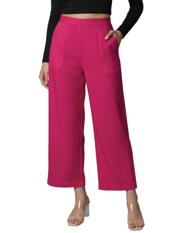 Image of Moirai Pure Cotton Wide Leg Women Trouser Stylish Mid Rise Relaxed Straight Fit Loose Pants Casual Travel Office Formal Wear