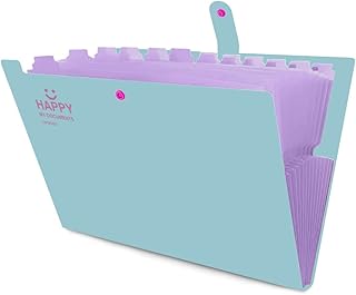 Expanding File Folder, File Organiser, A4 File Folder, High Capacity, Easy to Carry, with Buckle Closure and 12 Compartments, for Home, Office and School Use (Green)