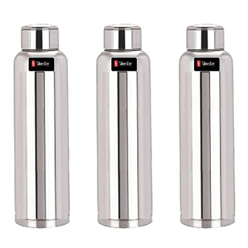 Silvester Stainless Steel Water Bottle Set – 1 Litre Each, Leakproof & Durable for Fridge, Gym, Sports, Office, College – Rust-Free, BPA-Free, Easy to Clean (Silver, Pack of 3)