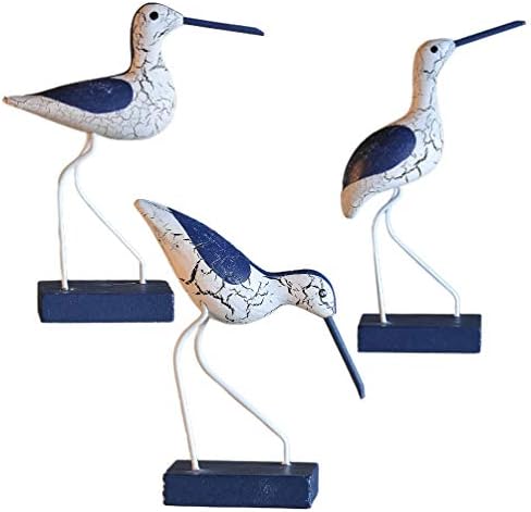 EXCEART 3Pcs Wooden Seabird Figurine Nautical Coastal Birds Ornament Mediterranean Woodcarving Statue Toy Desktop Decor for DIY Craft Home Fair Garden (Mixed)